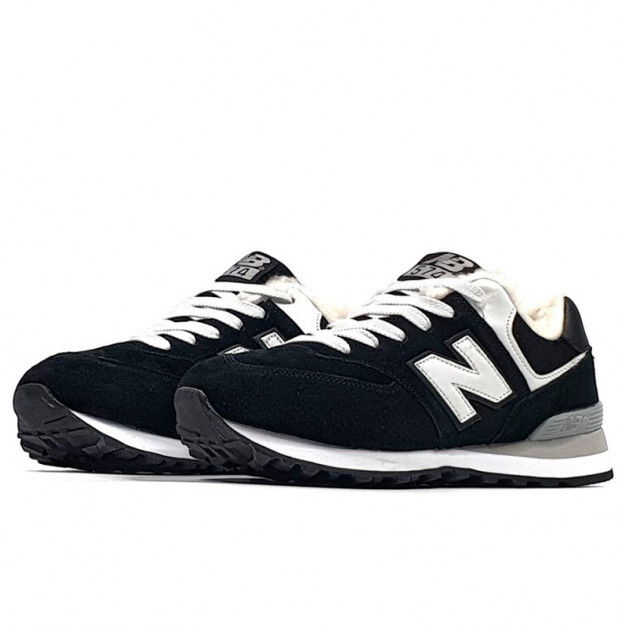New Balance 574 White Black Winter С МЕХОМ