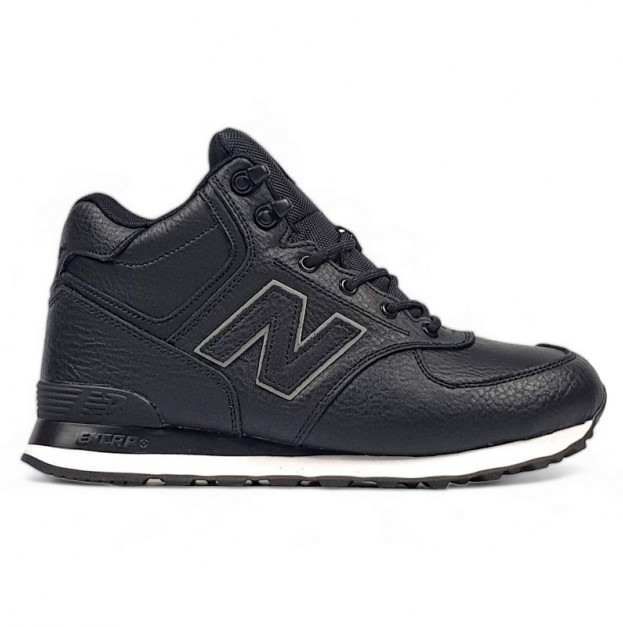 New Balance 574 High Leather Black White Winter С МЕХОМ