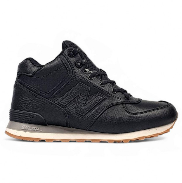 New Balance 574 High Leather Black White Gym Winter С МЕХОМ