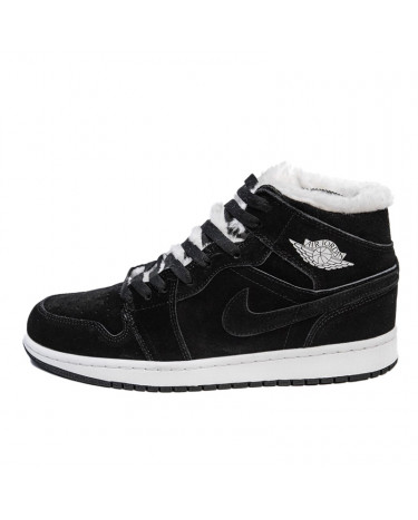 Jordan 1 Retro Mid Black White Winter С МЕХОМ