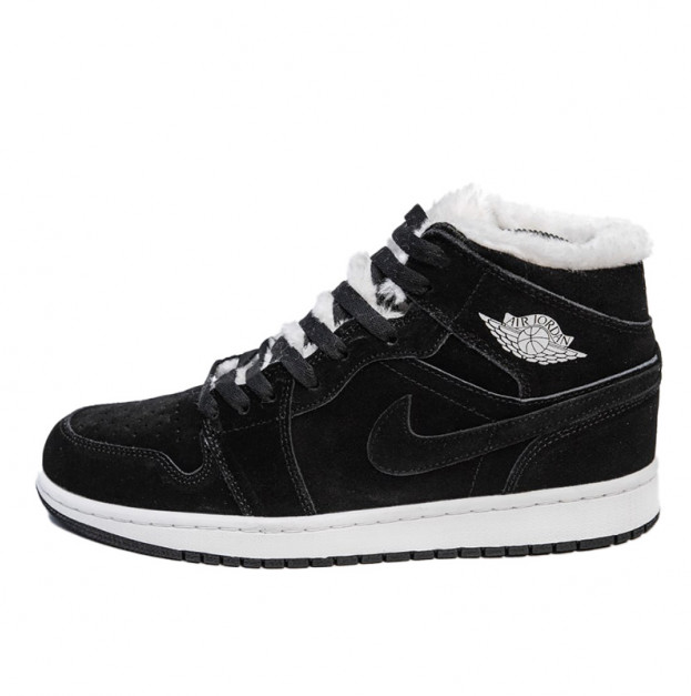 Jordan 1 Retro Mid Black White Winter С МЕХОМ