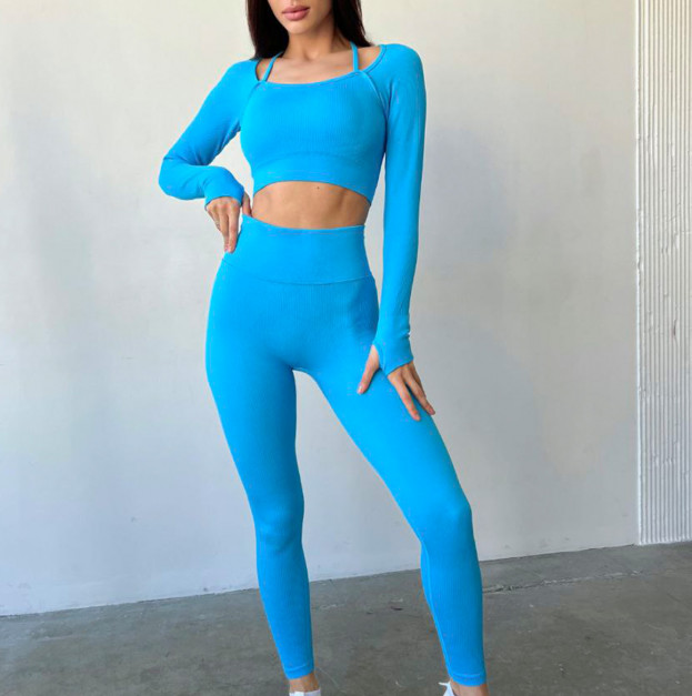 Легінси Голубі в Рубчик з Push-Up Ефектом