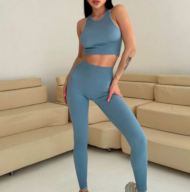 Легінси Голубі в Рубчик з Push-Up Ефектом