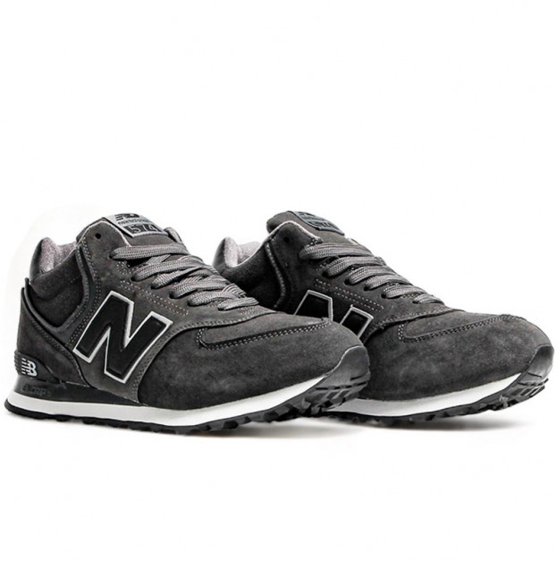 New Balance 574 High Grey Black White Winter С МЕХОМ