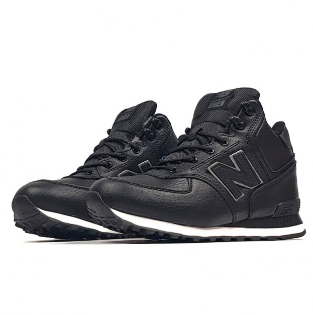 New Balance 574 High Leather Black White Winter С МЕХОМ