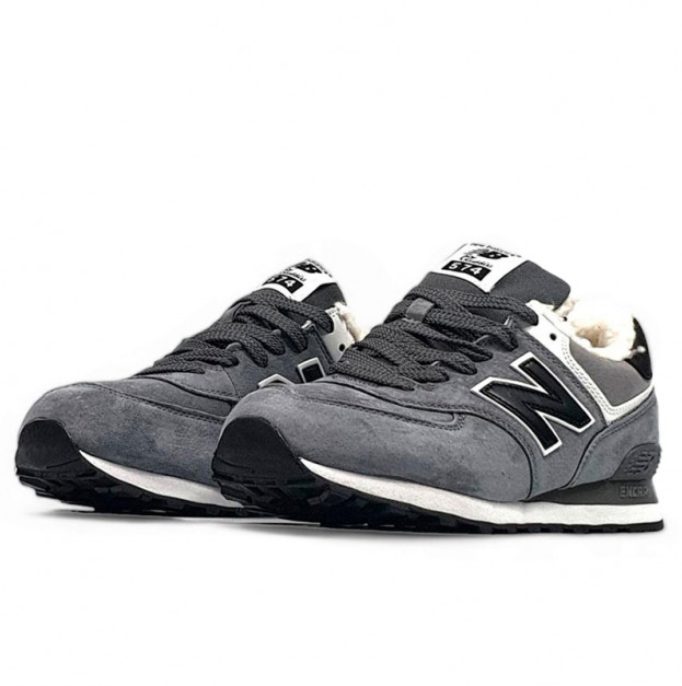 New Balance 574 Grey Black White Winter С МЕХОМ