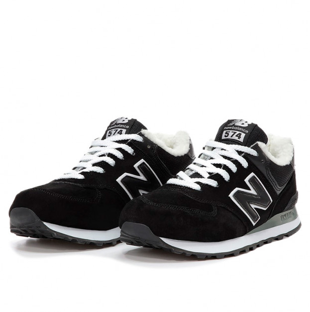 New Balance 574 Black White Winte С МЕХОМ