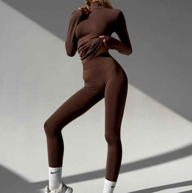 Безшовний Базовий Комплект Легінси + Водолазка Коричневий