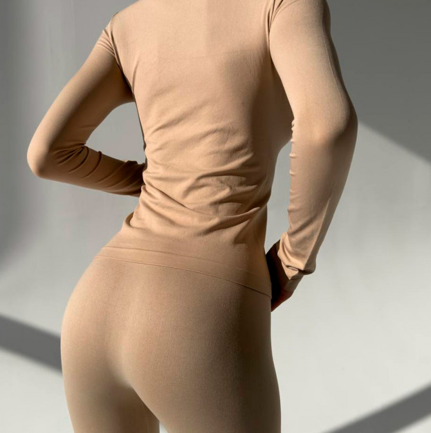 Безшовний Базовий Комплект Легінси + Водолазка Бежевий