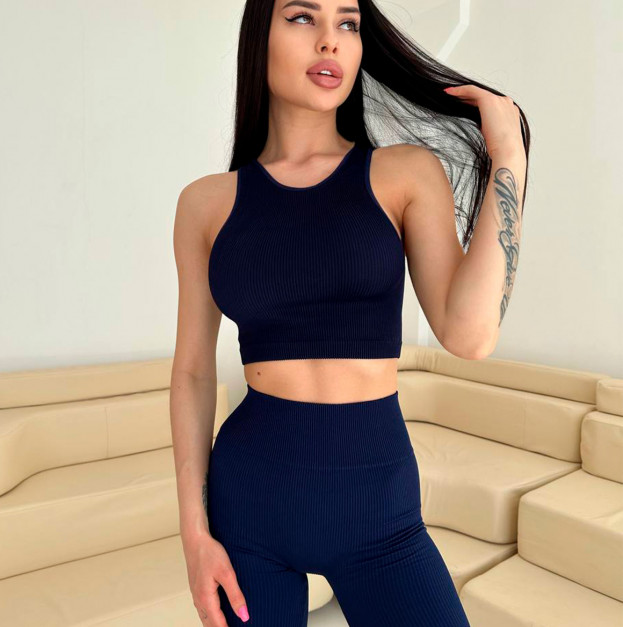 Легінси Темно Сині в Рубчик з Push-Up Ефектом