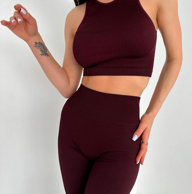 Топ Спортивний Темно Бордовий в Рубчик