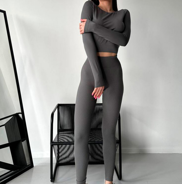 Кроп Топ з Довгим Рукавом Сірий